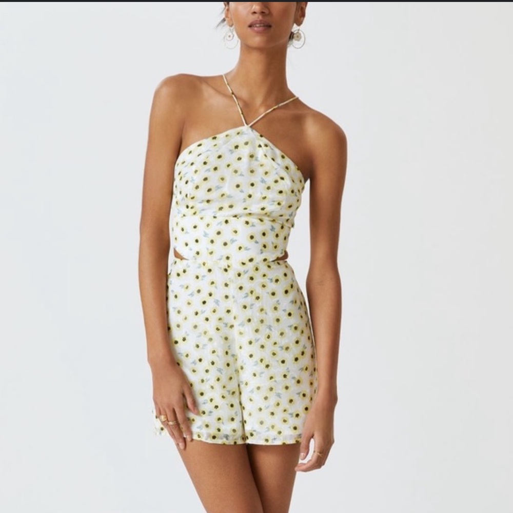 Hutch NWT White and Yellow lined Floral Cut out Romper with Relaxed Fit